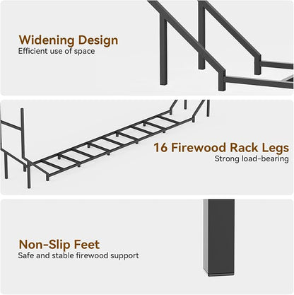 Ebeneze 8.6FT Firewood Rack Holder Outdoor, Heavy Duty Metal Firewood Storage Stand for Patio, Stable Log Holder Wood Stacker Firewood Organizer for Porch Backyard