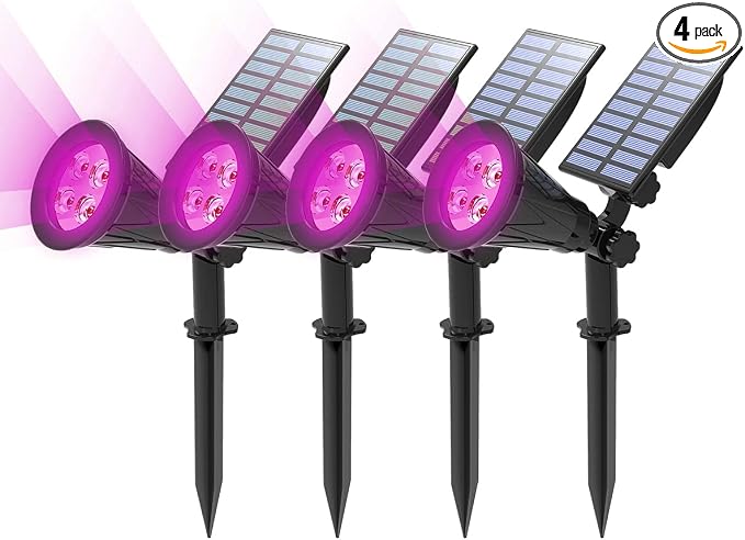 T-SUN LED Solar Spotlights, Waterproof Outdoor Security Landscape Lights, Auto ON/Off Solar Lights 180 Angle Adjustable for Tree, Patio, Yard, Garden, Driveway, Stairs, Pool Area(Purple-4 Pack)