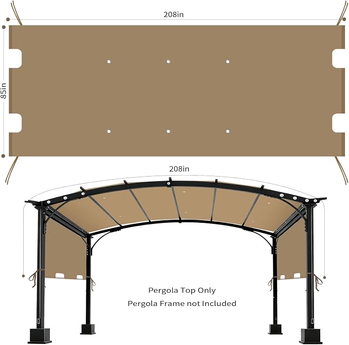 85"x 208" Universal Pergola Shade Cover, Garden Shade Replacement for 17x7.4 Ft Outdoor Pergola Structure, Patio Gazebo Canopy, Porch, Balcony Waterproof Top (Cover Only, Khaki)