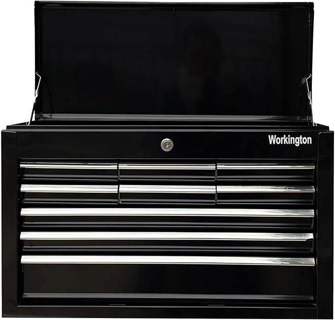 Workington Portable Metal Tool Chest with 9 Drawers, 24" 9-Drawer Tool Chest Cabinet with Ball Bearing Drawer Slides, Steel Tool Storage Box Organizer 4006 Black