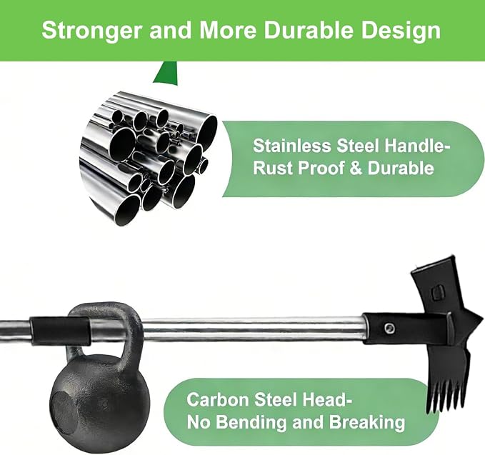 Weed Puller Tool 3 in 1 Garden Hoe & Rake, Heavy Duty Weeding Tool with Stainless Steel Long Handle, Weeder Remover Tool for Garden Yard Lawn Patio Farm, Digging, Edging