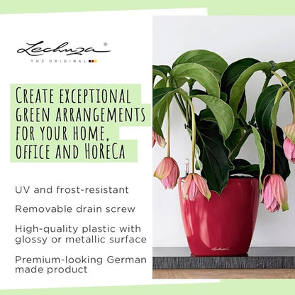 Lechuza Classico LS 28 Black High Gloss, Self-Watering Round Planter, D11 H10.2 in