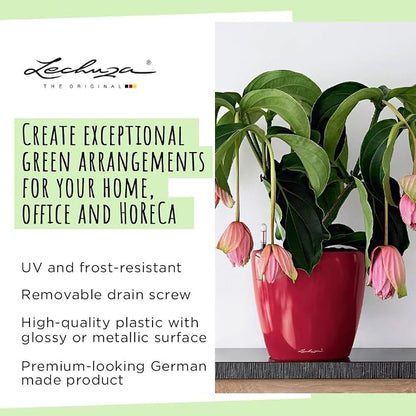 Lechuza Classico LS 21 Scarlet Red High Gloss, Self-Watering Round Planter, D8.3 H7.9 in