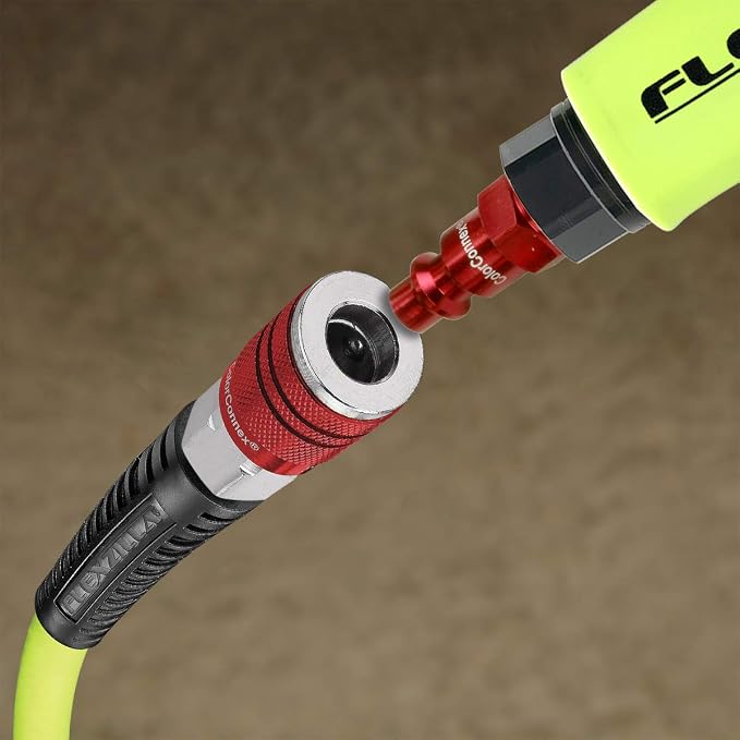 Flexzilla HFZ14100YW2-D Air Hose with ColorConnex Industrial 100 Feet | 1/4" Hose I.D. | Revolutionary Design | Lightweight and Heavy Duty | Pre-Sealed Threads