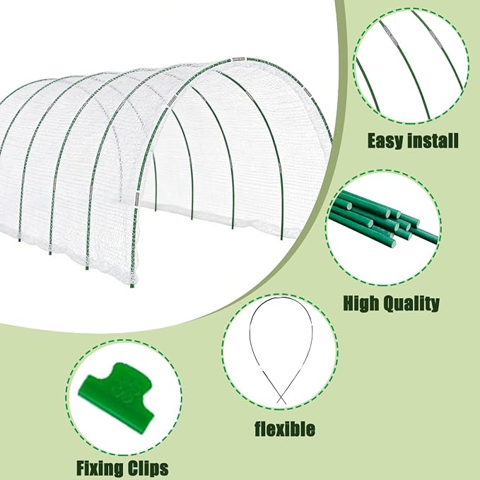 Greenhouse Hoops Grow Tunnel, 10 Set 8FT Long Fiberglass Support Garden Hoops Kit for Raised Beds, Rustproof, Flexible Garden Hoops for DIY Grow Tunnels, DIY Plant Support Garden Stakes for Row Cover