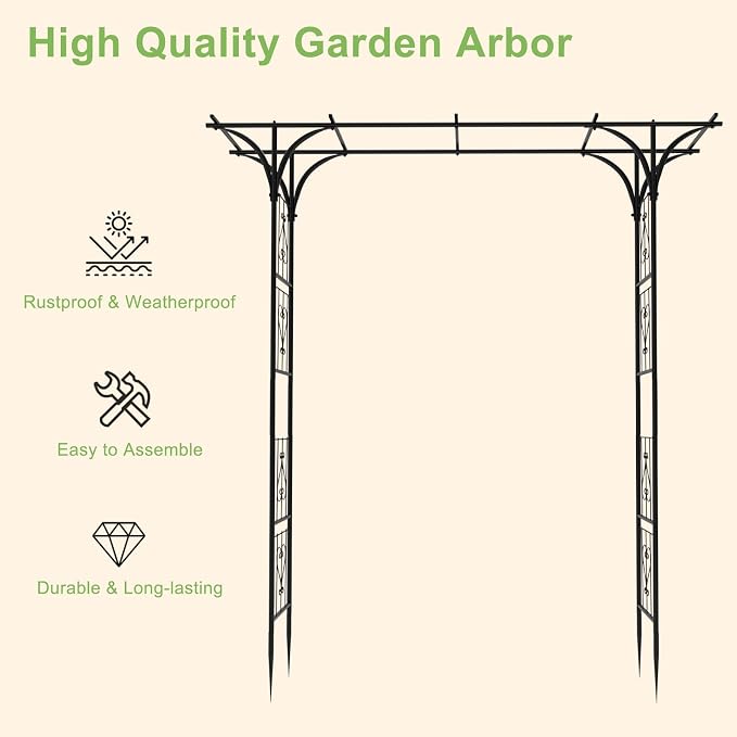 7FT Garden Arch Arbor, Steel Frame Stand Trellis for Climbing Plants, Outdoor Archway Gate for Wedding Ceremony Decoration Party Vines Lawn Courtyard Patio Backyard