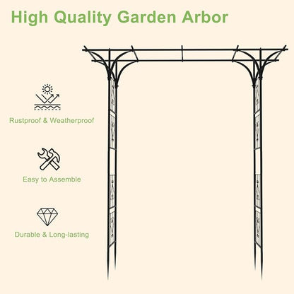 7FT Garden Arch Arbor, Steel Frame Stand Trellis for Climbing Plants, Outdoor Archway Gate for Wedding Ceremony Decoration Party Vines Lawn Courtyard Patio Backyard