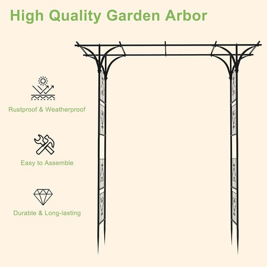 7FT Garden Arch Arbor, Steel Frame Stand Trellis for Climbing Plants, Outdoor Archway Gate for Wedding Ceremony Decoration Party Vines Lawn Courtyard Patio Backyard