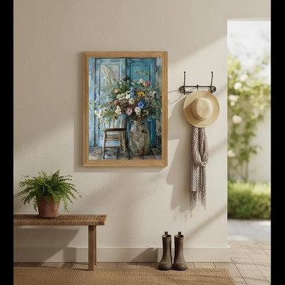 Vintage Wildflower Daisy Wall Art Framed Canvas, Rustic Floral Still Life Vase Painting, Farmhouse Daisy Wall Decor, Cottagecore Flower Decor for Living Room Bedroom Bathroom 8x10 Inch