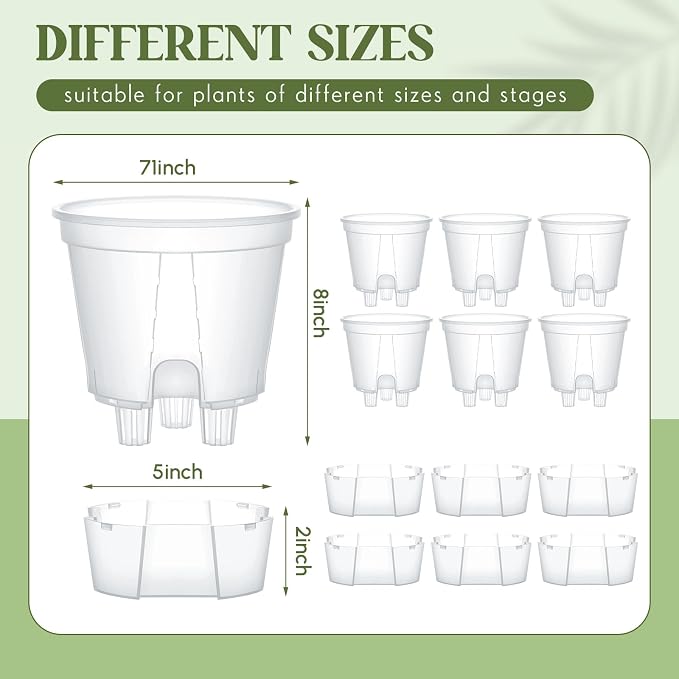 Wonderjune Self Watering Pots for Indoor Plants with Deep Reservoir and High Drainage Holes for Outdoor Plants and Flowers, Bare Root Planter(7.09'',Clear,6 Pcs)