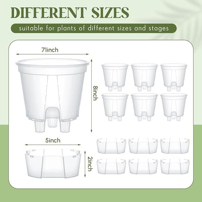 Wonderjune Self Watering Pots for Indoor Plants with Deep Reservoir and High Drainage Holes for Outdoor Plants and Flowers, Bare Root Planter(7.09'',Clear,6 Pcs)