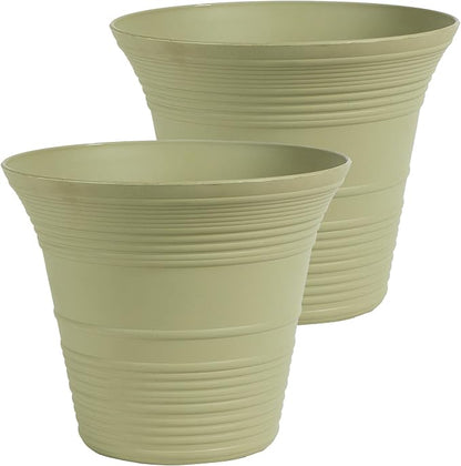 The HC Companies 12 Inch Sedona Round Self Watering Planter Pots, Lightweight UV-Resistant Plastic Indoor & Outdoor Planters, 2-Pack Flower Pots for Garden & Home Decor, Seafoam