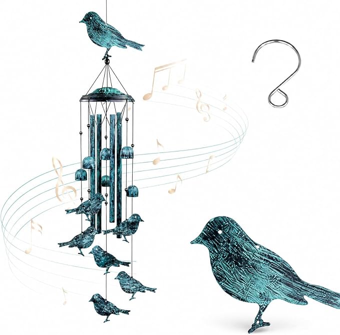 LESES Wind Chimes for Outside, Bird Outdoors Wind Chimes with 4 Aluminum Tubes, 35" Sympathy Windchimes Outdoors Clearance Home Garden Patio Decor, Unique Memorial Gifts for Mom