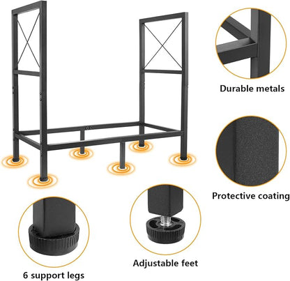 Firewood Rack, Heavy Duty Firewood Holder, 2ft Firewood Storage Rack for Indoor Outdoor Log Organization and Storage, Black
