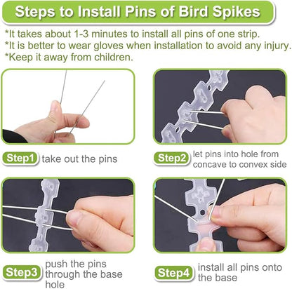Bird Spikes Stainless Steel 100ft Coverage 93 Pack for Pigeons Small Birds Outdoor Use Bird Prevention Strips for Fence Woodpeckers with 304 Stainless Steel Pins and Plastic Base Not Rusty