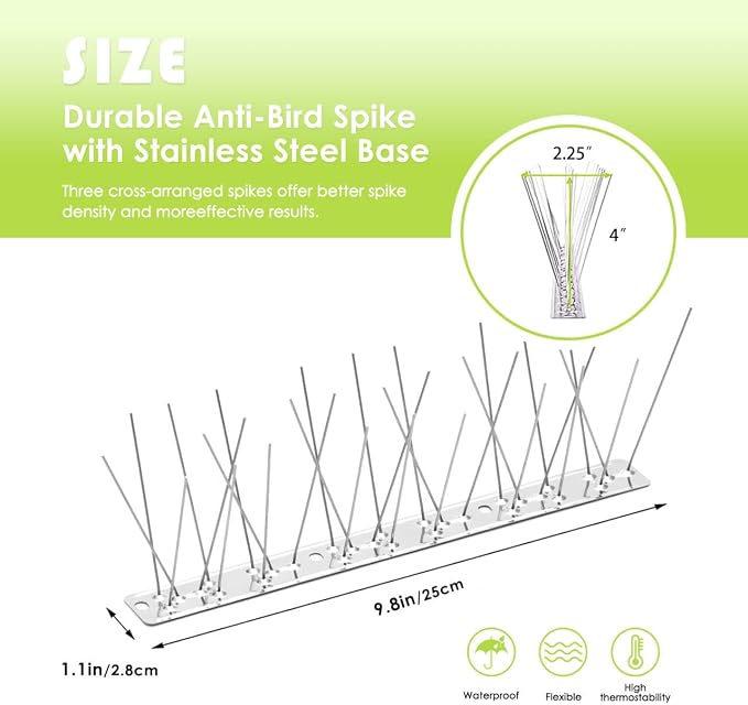 Pigeon Spikes Stainless Steel Bird Spikes for Outside to Keep Birds Away 12 Pack 10ft Coverage Bird Spikes Wire Prevention Spikes for Small Bird Squirrel for Fence Roof Blacony