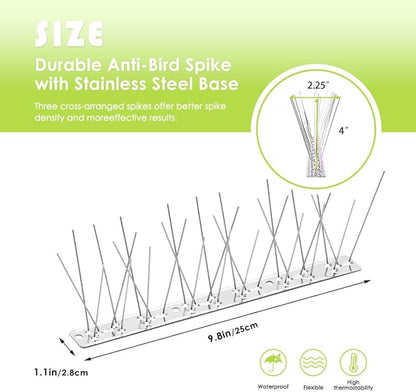 Pigeon Spikes Stainless Steel Bird Spikes for Outside to Keep Birds Away 12 Pack 10ft Coverage Bird Spikes Wire Prevention Spikes for Small Bird Squirrel for Fence Roof Blacony
