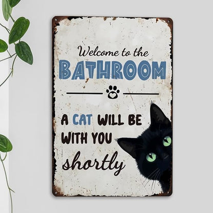 mmiishe Metal Signs Black Cat Lover Gifts for Women Men Funny Cat Bathroom Decor Vintage Metal Wall Decor for Restroom Toilet Powder Room Wall Art Plaques 8x12 Inches Bathroom Accessories