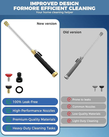 Jet Nozzle Power Washer for Garden Hose with 2 Different Nozzles and Quick Connectors, 2026 Upgrade 17 inch 2-In-1 High Pressure Wand for Patio Car Pet Garden Outdoor Cleaning (Black)