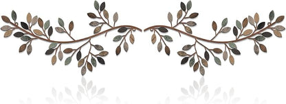 Hotop 2 Pieces Metal Tree Leaf Wall Decor Vine Olive Branch Leaf Wall Art Wrought Iron Scroll Sculptures Above the Bed, Living Room, Outdoor Decoration(Classic Style,Classic Color)