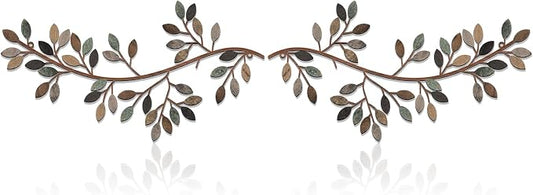 Hotop 2 Pieces Metal Tree Leaf Wall Decor Vine Olive Branch Leaf Wall Art Wrought Iron Scroll Sculptures Above the Bed, Living Room, Outdoor Decoration(Classic Style,Classic Color)