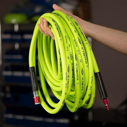 Flexzilla Air Hose with ColorConnex Industrial Type D Coupler and Plug, 1/4 in. x 25 ft., Heavy Duty, Lightweight, Hybrid, ZillaGreen - HFZ1425YW2-D
