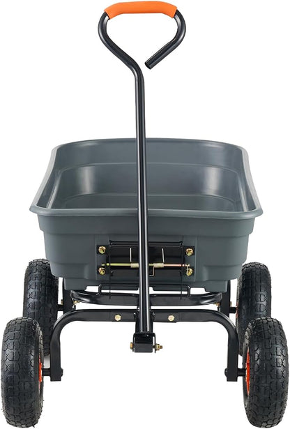 VEVOR 4 Cu.Ft. 600lbs Poly Garden Dump Cart, Heavy Duty 4 Wheel Wheelbarrow Yard Cart Dump Wagon with 10in All Terrain Wheels, Steel Frame and Quick Release System