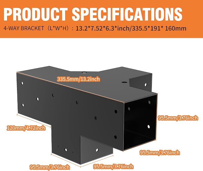 Woodworks Pergola pergola Brackets 4-Way Right Angle Corner Bracket DIY Elevated Wood Stand 2PACK with Screws for 4x4 (Actual: 3.5x3.5 Inch) Lumber Pergola Gazebo