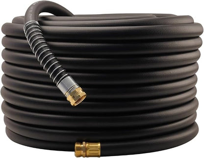 Wiseflow Garden Hose 150FT x 3/4", Heavy Duty Rubber Hose, Water Hose with Five Layered Braiding, Male Female Fittings, 1200PSI Burst, 300PSI Working for Yard, Car Wash, Pets (Black)