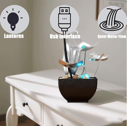 Tabletop Fountain Fountain Water Feature for Zen Home Decor: Deep Basin & Natural River Rocks - Zen Relaxation for Office, Living Room Silver