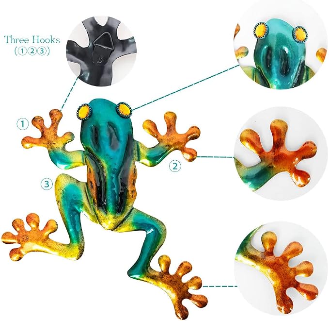 dreamskip Frog Decor, Outdoor Wall Art, Metal Frog Wall Decor for Fence, Garden, Patio, Yard, Outside Gifts for Adults (3 Pieces)