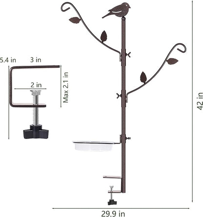 YINGYM Deck Bird Feeder Pole Porch Multi-Hooks Hanging Kit for Outside with Two Adjustable Branches, Water Bowl, Bird Feeder Planter Hanger