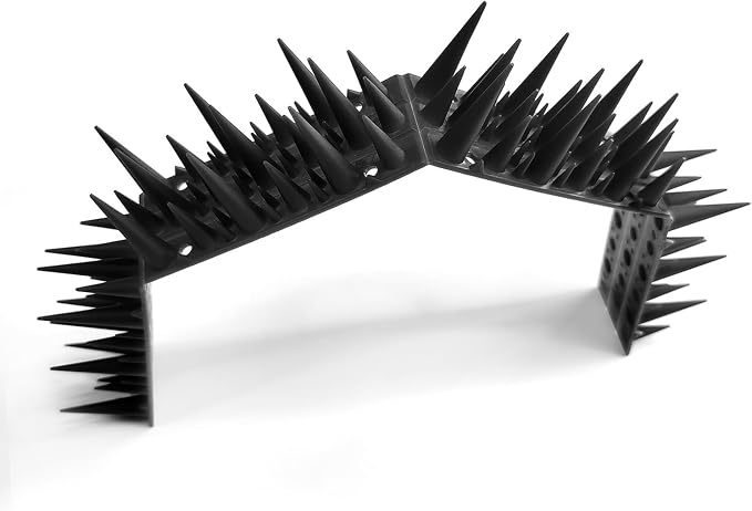 BUGGOFF - Bird & Rodent Spikes, Unique Spike Pattern effecitviely deteres Pesky Pigeons, Squirrels, Raccoons. Installs on Fences, Gates, Roofs, Walls and More! (13 Feet, Black Plastic)