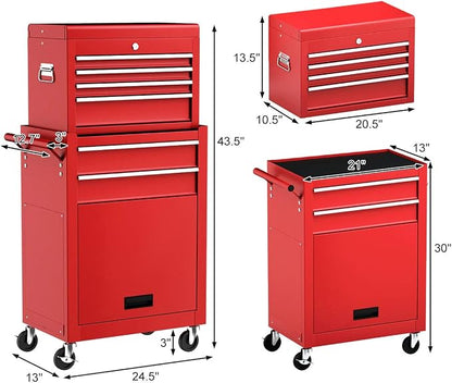 Goplus Tool Chest, 6 Drawers Rolling Tool Cabinet with Detachable Top Toolbox, Universal Lockable Wheels, Protective Liner, Auto Lock, Metal Tool Storage Cart, Tool Box for Garage Workshop
