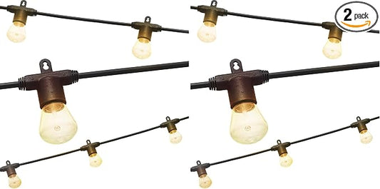 Enbrighten LED Bistro String Lights, 48ft w/ 24 Shatter-Resistant Lifetime Bulbs - 2200K Warm White, Weather-Resistant Commercial Grade, Indoor/Outdoor Use for Backyard & Patio (Pack of 2)