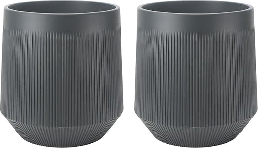 Plant Pots，Set of 2 Plastic Large Pots for Indoor Plants,Flower Pots Outdoor Planters with Drainage Hole and Seamless Saucer,(Gray 12Inches)