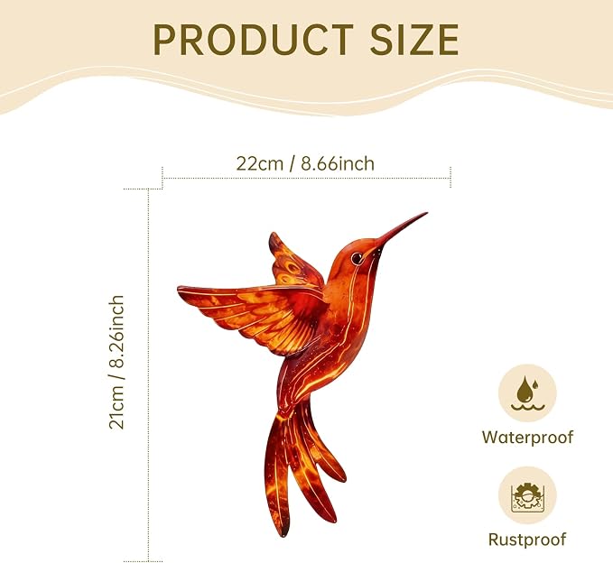 4 Pack Metal Hummingbird Wall Art Decor - 3D Colorful Birds Outdoor Wall Art,Hanging Decoration for Patio, Garden, Balcony and Fence (G)