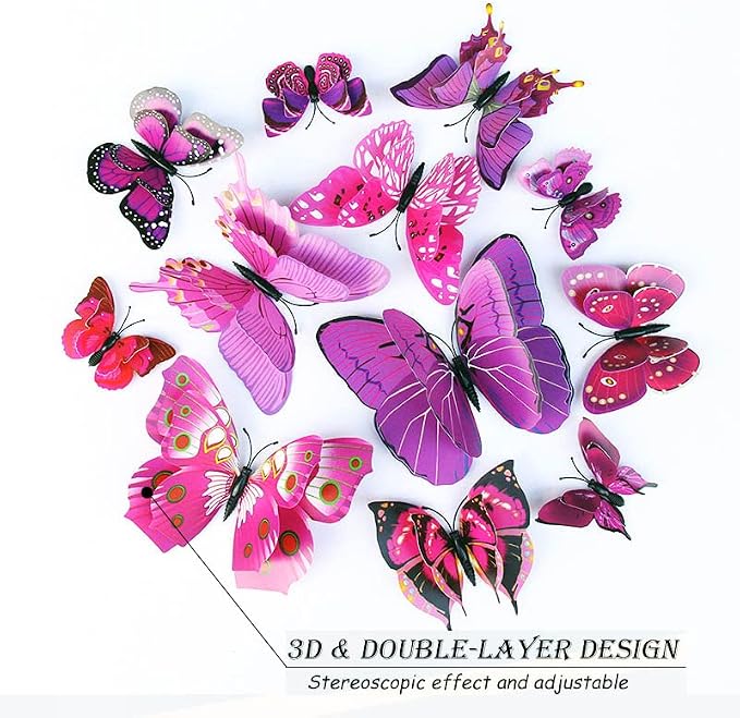OPSEAM Butterfly Wall Decor 24/48 PCS, 3D Butterflies Stickers for Party Decorations with Magnets(Purple, 24)