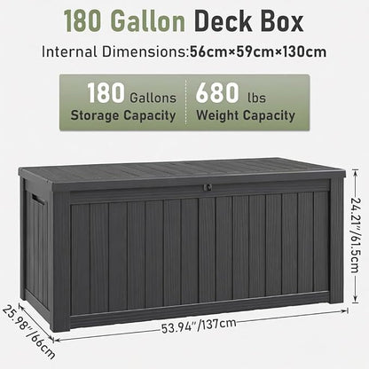 NUNU LAB 180 Gallon Outdoor Storage Box,Resin Large Sturdy Deck Box, Backyard Outside Storage Box Waterproof with Double Wall Panels,Package Delivery Box,Garden Box,Tool Box,Outdoor Hose Storage Bin