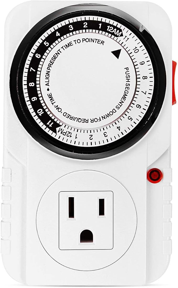iPower 24 Hour Plug-in Mechanical Electric Outlet Timers Switch Programmable Indoor, Accurate Heavy Duty 3-Prong for Lamps Fans Christmas String Lights, AC 1725W 1/2 HP, UL Listed