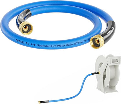 SPECILITE Female to Female Hot/Cold Garden Water Hose 3 ft x 3/4 Inch for Hose Reel, -50℉ To 190℉, Heavy Duty, Flexible, Burst 605 Psi, Rubber Extension Pipe with 3/4" Brass Fittings