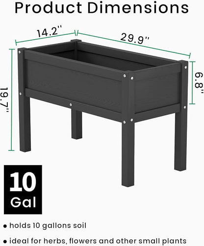 Small HDPE Raised Garden Bed, Elevated Planter Box with Legs, Outdoor All-Weather Planter Raised Beds for Seeds, Herbs, Flowers, Vegetables (Black)