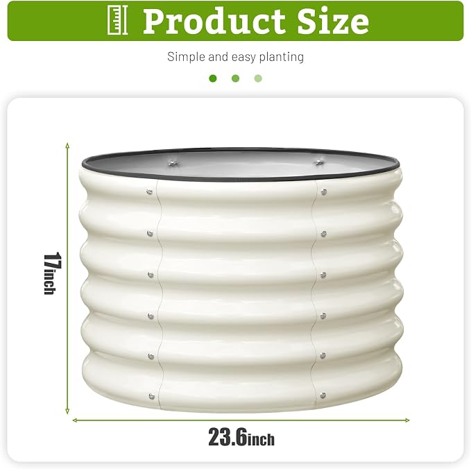 SnugNiture Raised Garden Bed, 2×2×1.5ft Round Galvanized Outdoor Planter Box, 17" Tall Deep Metal Garden Bed Kit for Planting Vegetables, Fruits, Flowers, White