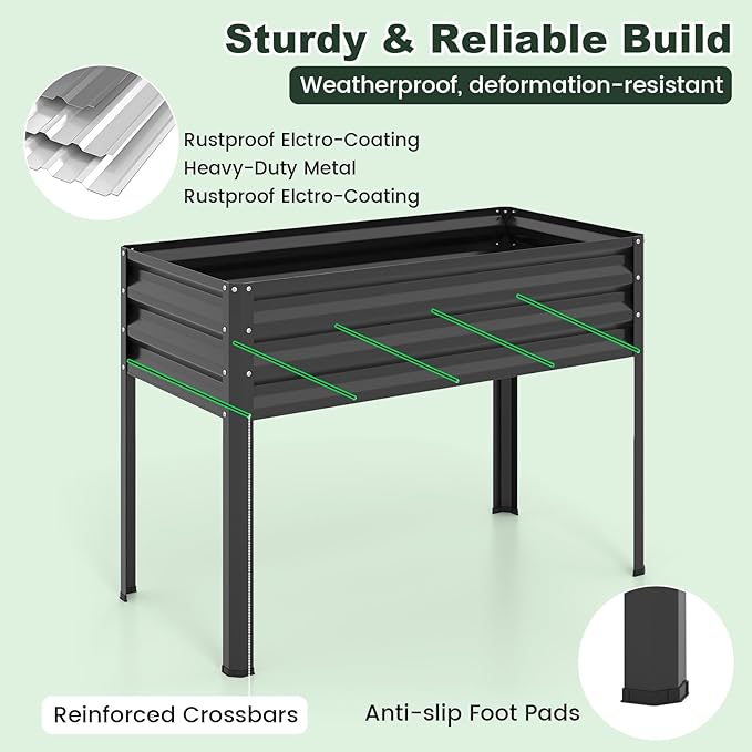 Giantex Raised Garden Bed with Legs & Greenhouse Cover, 44x22x60 Elevated Metal Planter Box with Roll-up Door, Outdoor Mini Greenhouse for Vegetable Flower Herb Patio Balcony (Black,2)