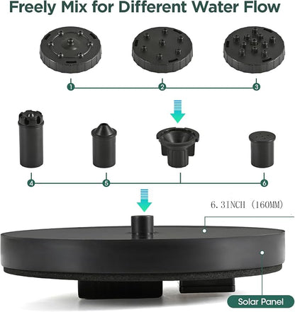 1.4W Solar Bird Bath Fountain Pump, Solar Fountain, Solar Powered Water Pump, Outdoor Water Fountain with 6-in-1 Nozzles, Free Standing Floating Solar Powered for Bird Bath, Pond, Pool, Outdoor
