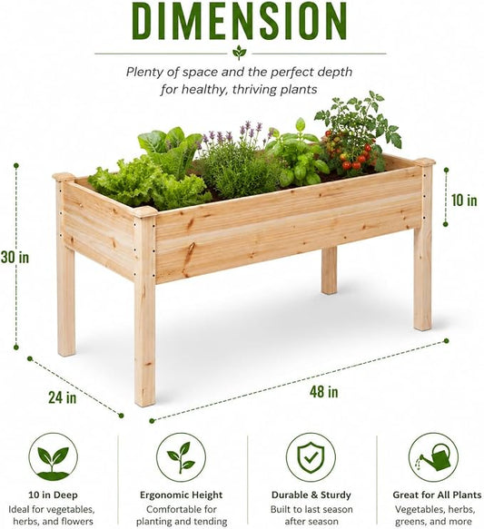 Backyard Expressions Wooden Raised Garden Bed|Elevated Planter Box with Included Bed Liner|Outdoor Vegetable, Flower, and Herb Gardening (4' x 2') | 30 in working height, 10 in deep box, 48 x 24 planting area, liner included, ideal for herbs vegetables...
