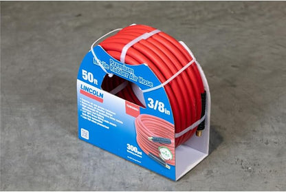 Lincoln 72N3850 50' x 3/8" ID Air/Water Hybrid Polymer Replacement Hose for 83753 Reel, 1/4" NPT Male Leak-free Brass Fittings, Kink Resistant, Meets PFAS-Free Regulations, UV Protective, Red/Black