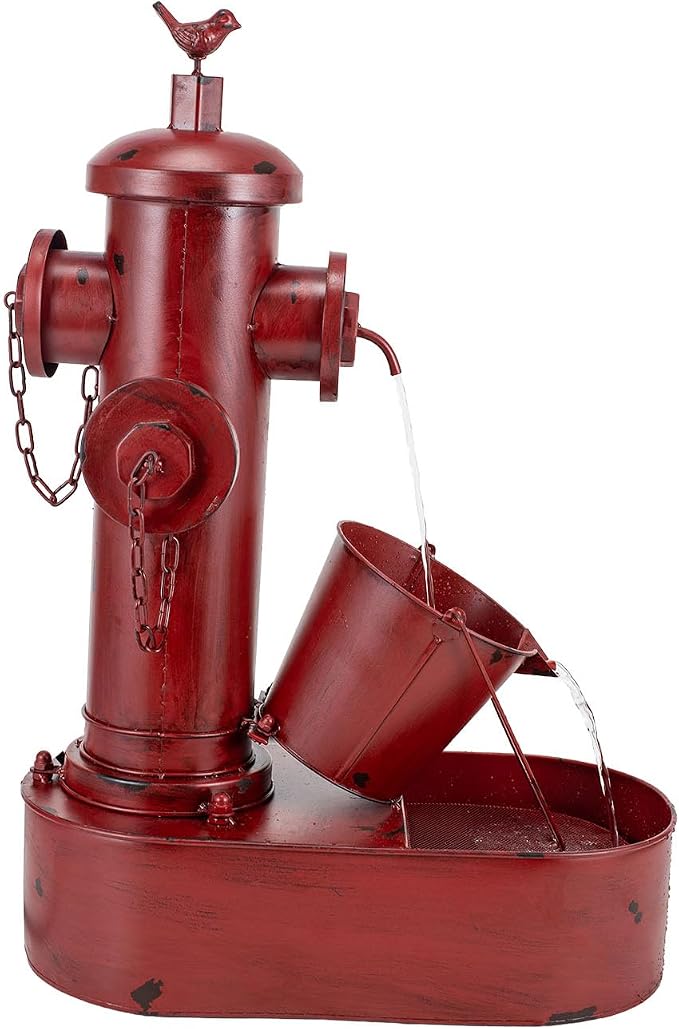 2-Tier Outdoor Water Fountain, 27" Heavy-Duty Metal Garden Fountains | Rustic Waterfall with Pumb & Debris Filter Screen, Rustproof Fire Hydrant Soothing Water Flow for Patio Yard Porch Decor