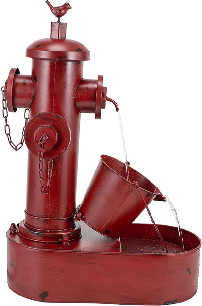 2-Tier Outdoor Water Fountain, 27" Heavy-Duty Metal Garden Fountains | Rustic Waterfall with Pumb & Debris Filter Screen, Rustproof Fire Hydrant Soothing Water Flow for Patio Yard Porch Decor