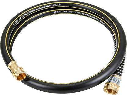 Lightweight Short Garden Hose Leader 5ft, 5/8" Hybrid Rubber Short Hose with Solid Brass Fitting, Male to Female Connectors